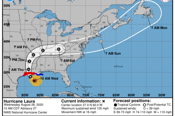 Hurricane Laura Path 600x400 - EMERGENCY WATER NEWS</br>and WATER THOUGHTS