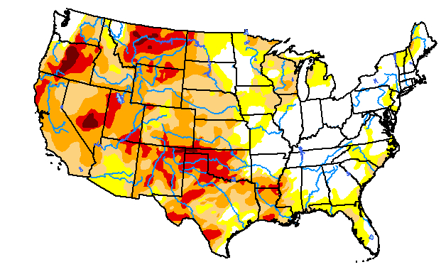 Shows drought conditions in the U.S.